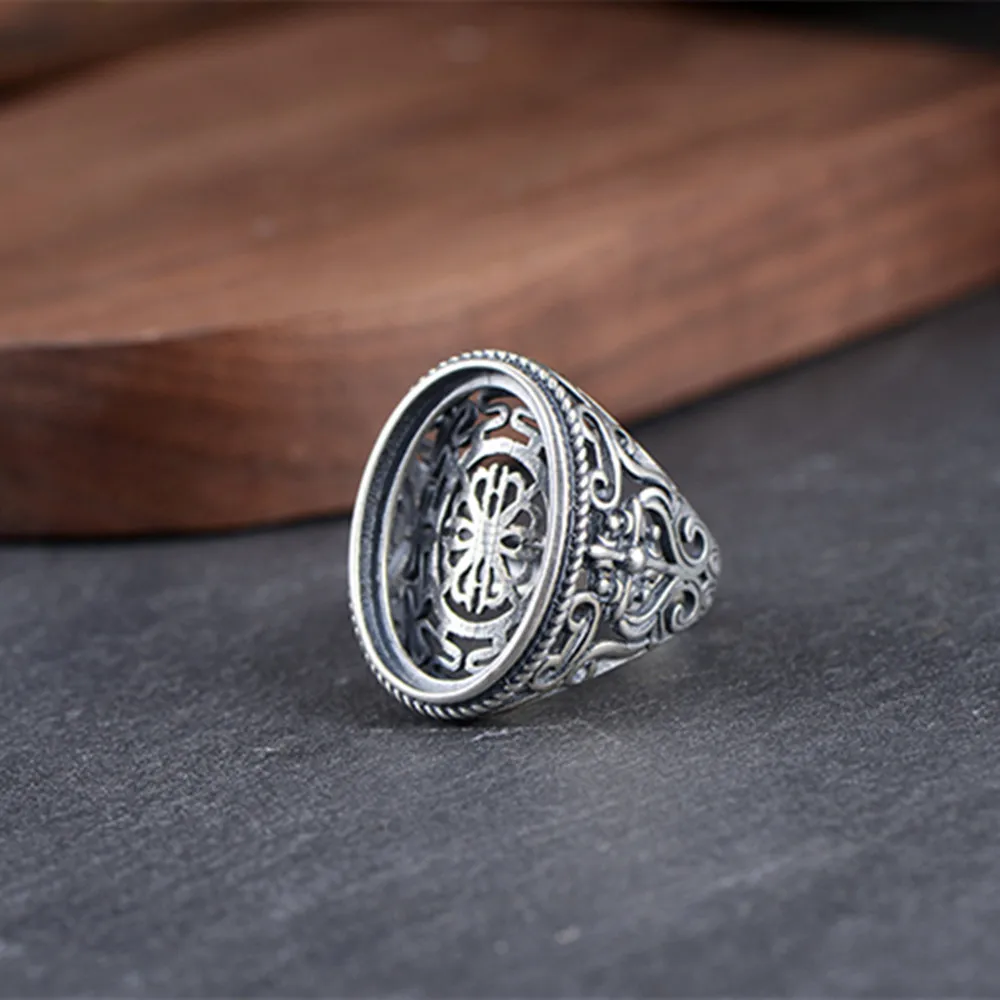 

Men's Ring Blank (15x22mm Oval Blank) Adjustable Thai Sterling Silver Ring Base Vintage Style Oval Cabochon Ring Setting R977B