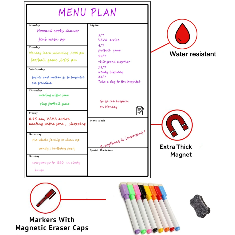 Magnetic Dry Erase Weekly Planner Board Refrigerator Weekly Whiteboard Calendar Resistant Technology Family, Home, Office Fridge