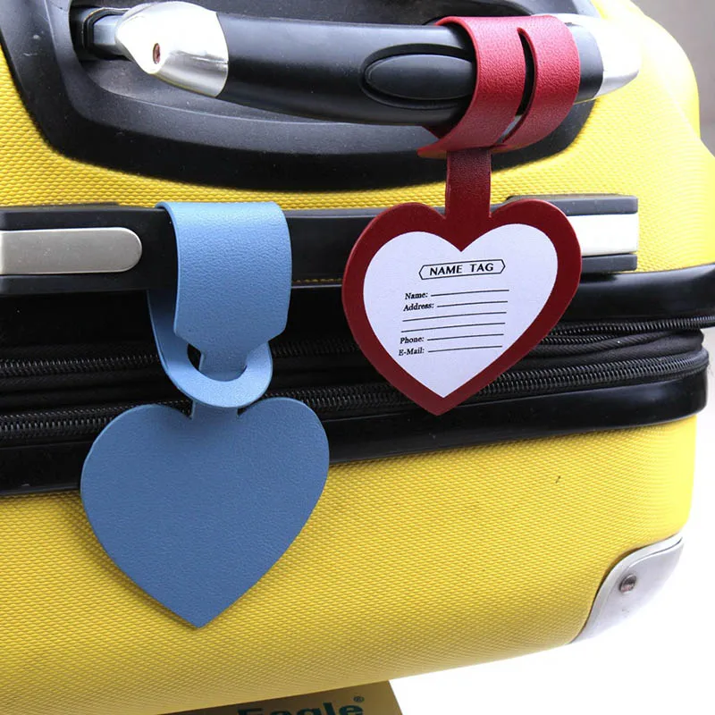 Travel Accessories Simple Colorful Loving Heart Luggage Tag PU Suitcase ID Addres Holder Baggage Boarding Tag Portable Label