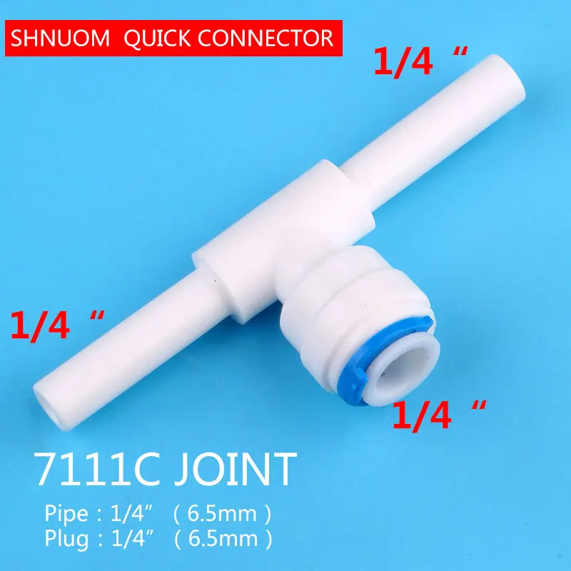 1/4'' PE Quick Connect Double 1/4'' Side Bolt Tee 7111C Pipe 3 Way Hard Plug Joint 6.5MM Aquarium RO Water Filter Tee