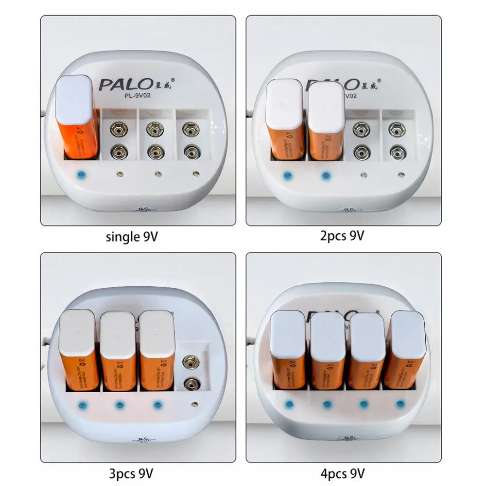 

PALO original 9V li-ion rechargeable battery 6F22 9V lithium battery rechargeable+LED smart 9V lithium battery charger