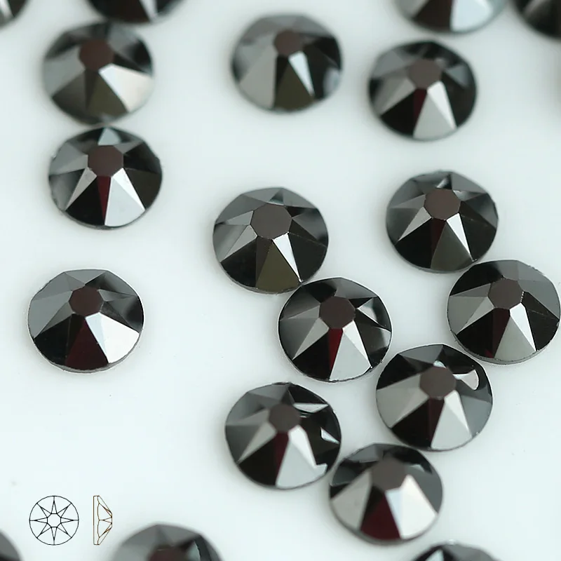 Jet hematite 8 Big 8 Small Crystal Glass Rhinestone For Clothes Non-hotfix and Hot fix Flatback Rhinestones For Nail Stone