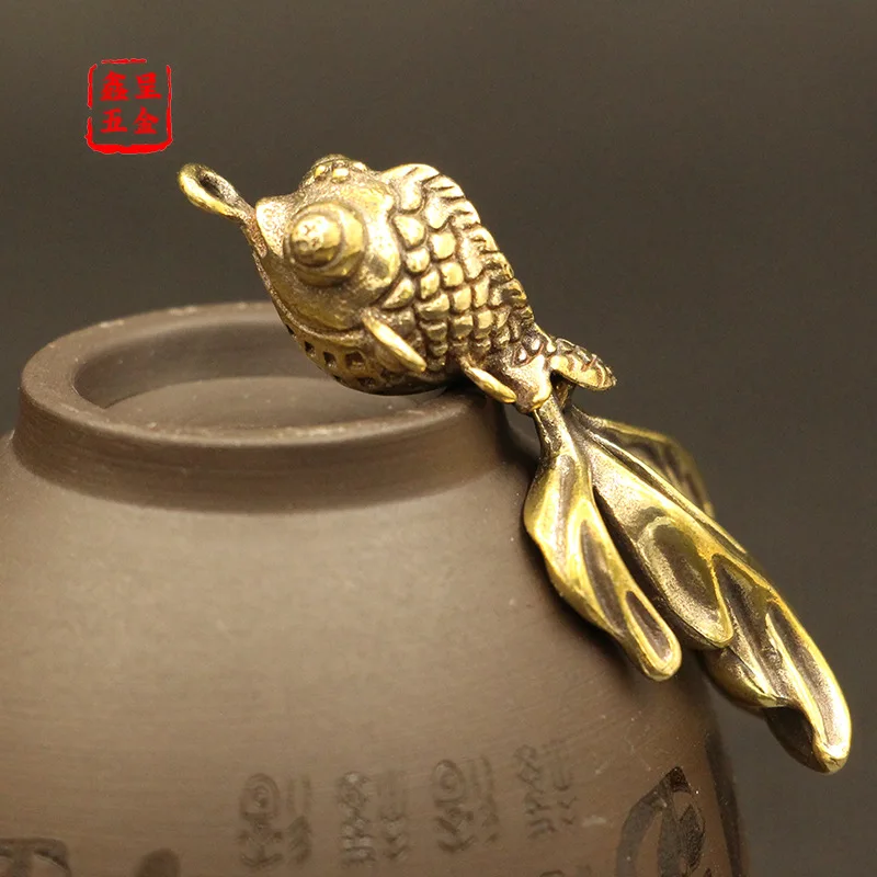 Antique Brass Mini Goldfish Pendant DIY Craft Desktop Ornament Keychain Ring Miniature Fitting Accessory