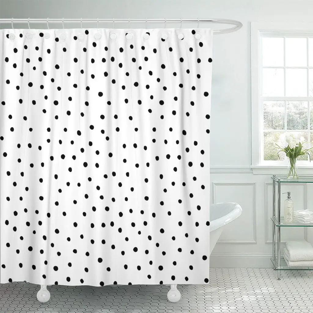 Pattern Color Polka Dots Abstract Drawn Hand White Circle Shower Curtain Waterproof Polyester 72 x 78 inches Set with Hooks