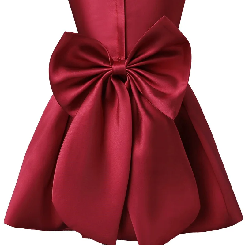 New Real Picture Flower girl Dress For Wedding Red Satin Kids Birthday Party Dress Pageant Gown Custom Size