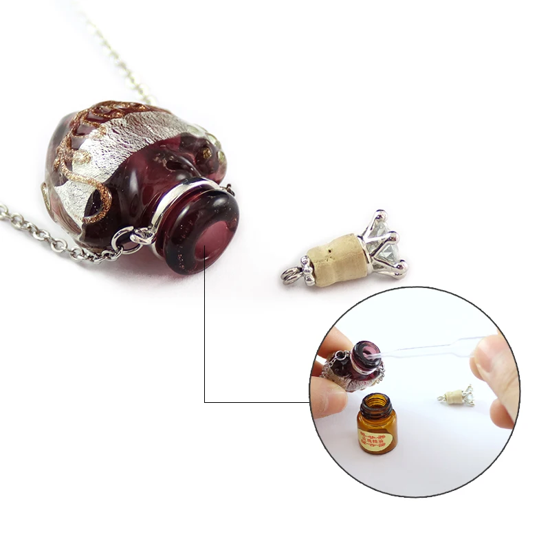 1PC  Murano Glass Perfume Vials Necklace Heart Essential Oil Diffuser Bottle Jewelry Necklace Stainless Steel Necklace For Women