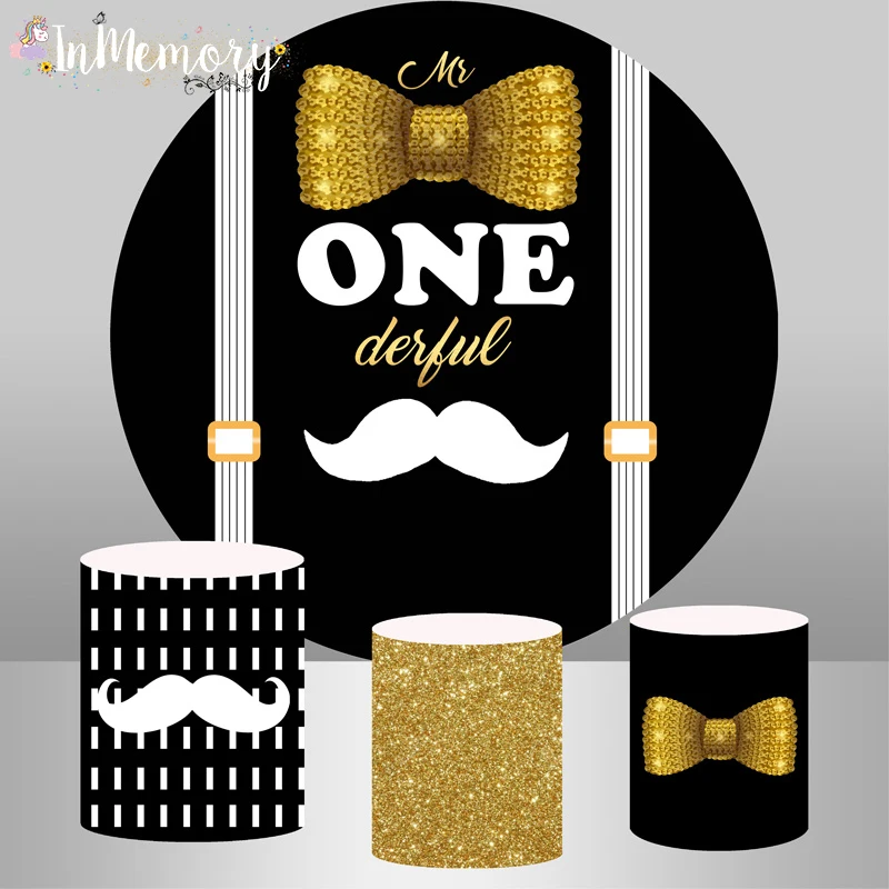 beard Round Panel Circle Backdrop Boy First Birthday Party Decoration Black Mr Onederful Background Gold Tie Candy Table Banner