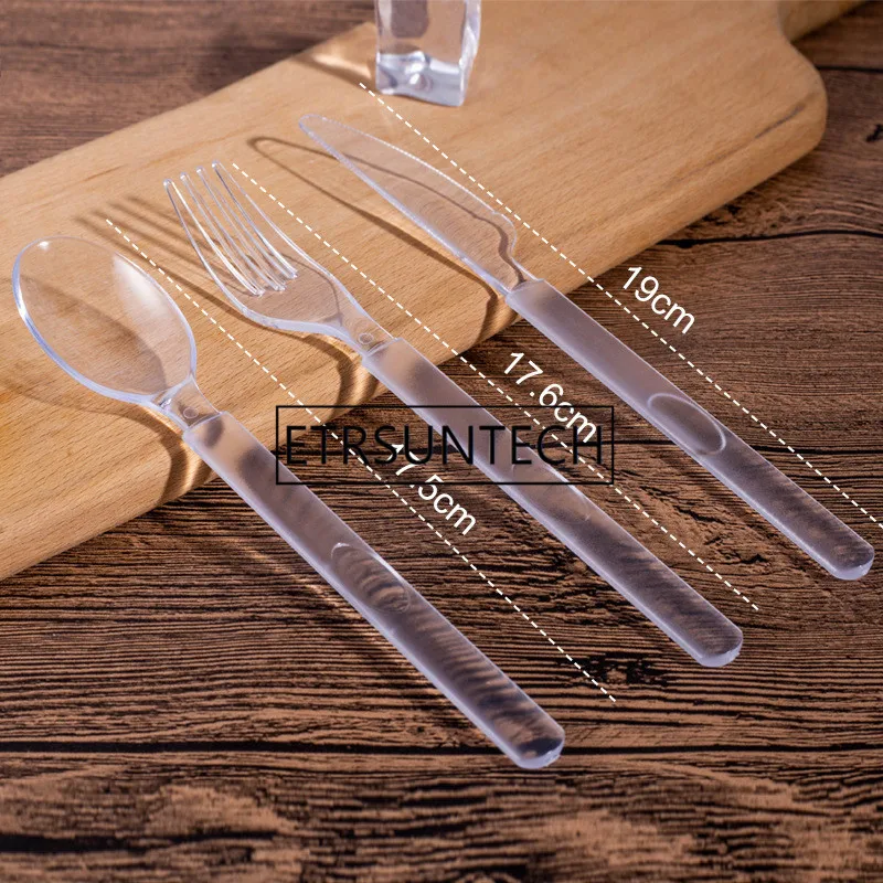 1000set/lot Transparent DisposableTableware Set western - style tableware Disposable transparent plastic knife fork spoon Set