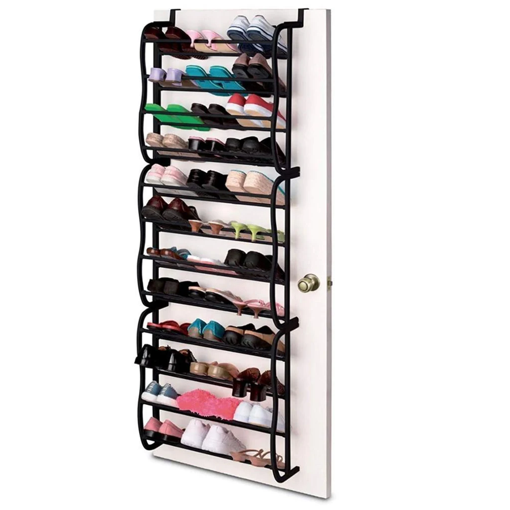 12 Tier Metal Tube Shoe Shelf Hook Over Door Shoe Rack Tidy Space Organizer for 36 Pairs Shoes