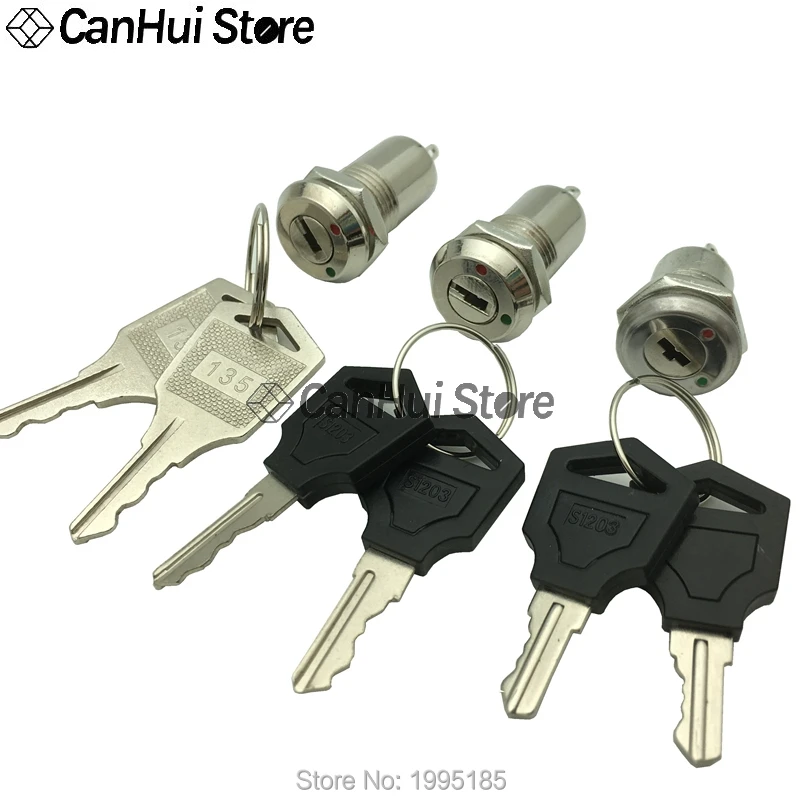 1Pcs 12mm 전자 키 스위치 ON OFF 잠금 스위치 전화 잠금 보안 전원 스위치 12*29/23mm S1203 135 2PIN 2 키 2 위치
