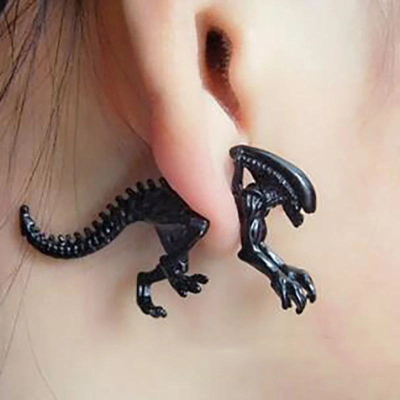 Three-Dimensional Unusual Earrings Cool Stuff Animal Ear Studs Alien Dragon Puncture Split Body Fashion Jewelry-Accessories