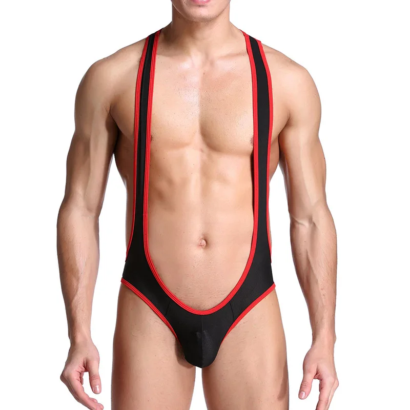 Men Sexy Bodysuits Jock Strap Lingerie Mesh Undershirts Breathable Wrestling Singlet Erotic Open Butt Gay Jumpsuits Underwear