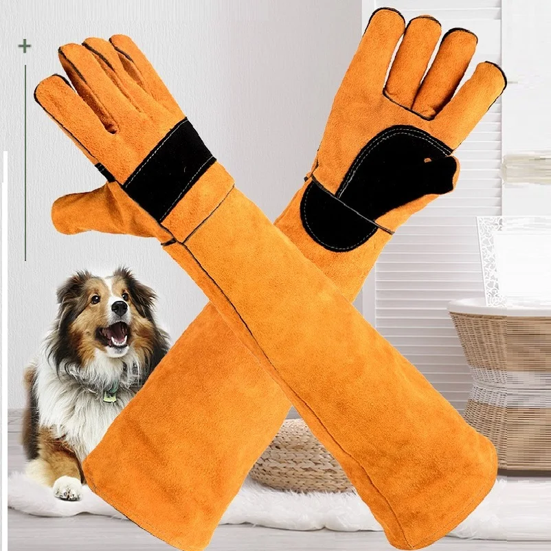 Anti-bite Safety Bite Gloves For Catch Dog,cat,reptile,animal Ultra Long Leather Green Pets Grasping Biting Protective Gloves