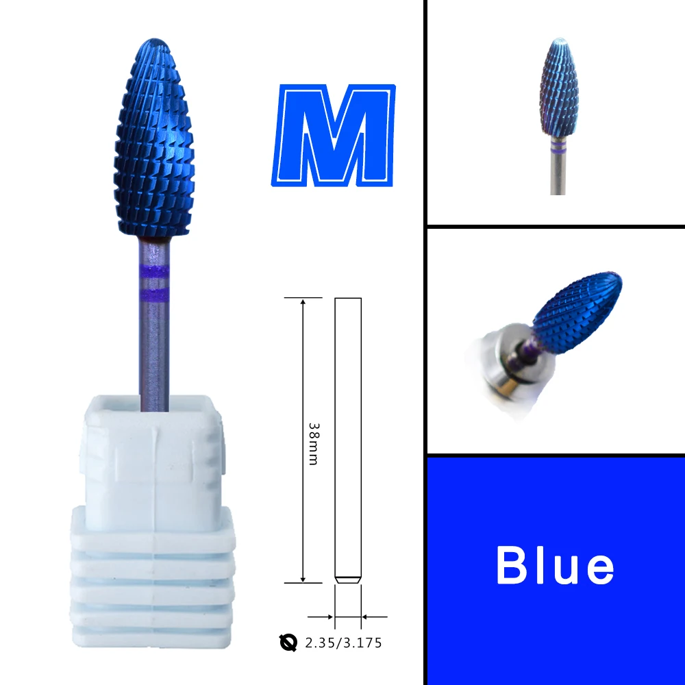 RolinStar Blue steel 38mm Long Shank Carbide coating cuticle clean nail drill bits - Image 2
