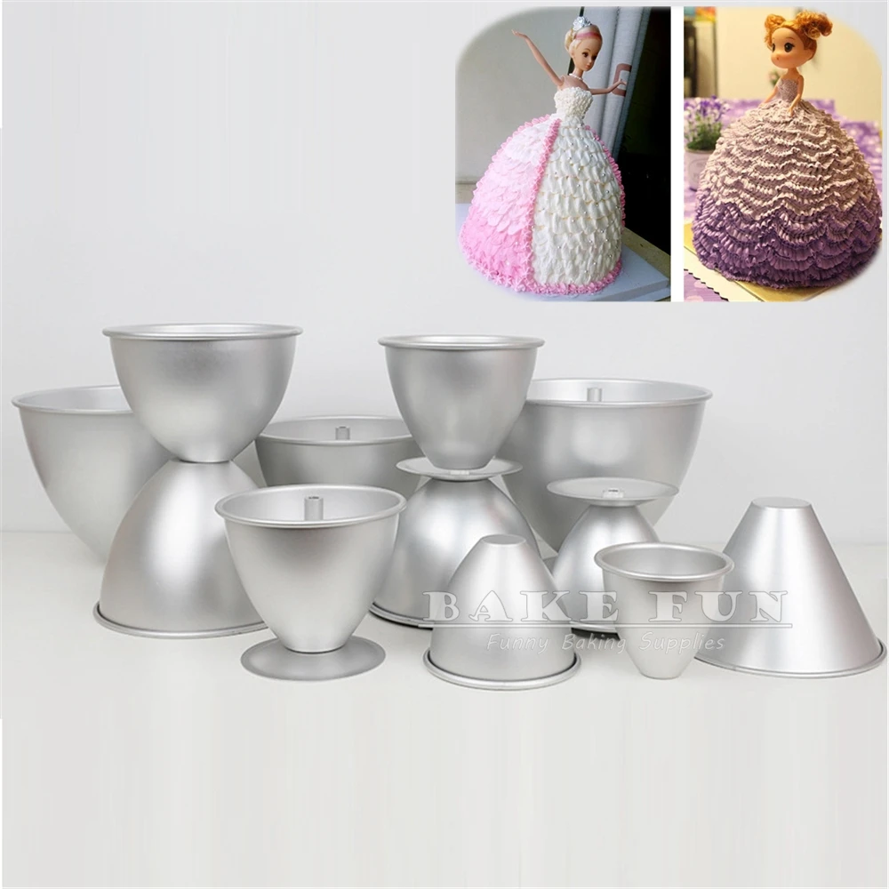 4-10 inches Loose Fixed Bottom Round Skirt Shape Aluminium Alloy Cake Mold Chiffon Princess Dress Bread Model DIY Baking Tools