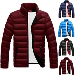 Abrigo de fibra de poliéster para hombre, parka cálida con cuello levantado, talla grande, Otoño e Invierno