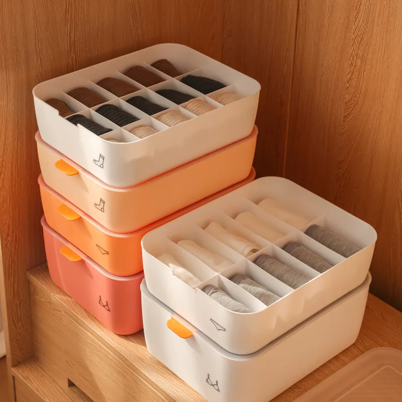 Dormitory Closet Drawer Organizer for Underwear Socks Wardrobe Bedroom Clothes Plastic Divider Storage Box Container with Lid