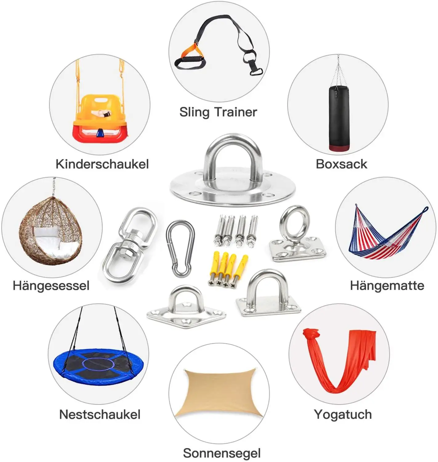 Thép Không Gỉ 304 Treo Võng Gắn Trần Móc Treo Mỏ Neo Móc Áo Tập Gym Trên Không Tập Yoga Xoay Treo Bộ