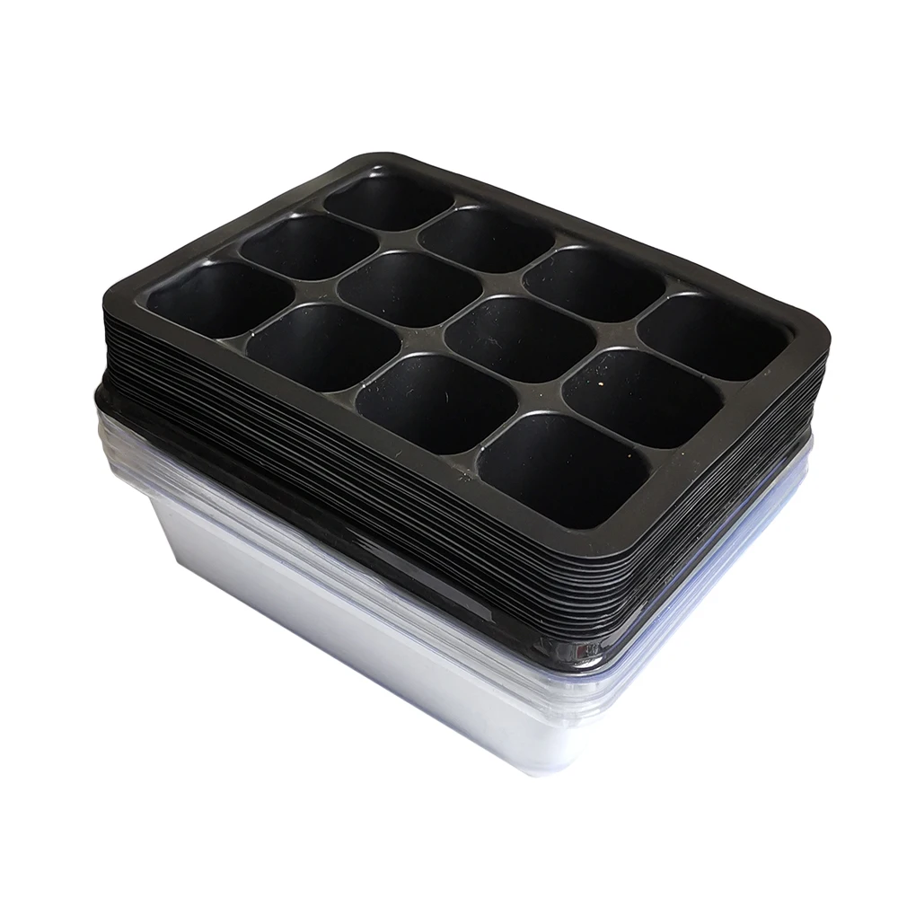 

10Pcs Plastic Nursery Pots 12 Cells Seedling Tray Planting Seed Tray Kit Plant Germination Box with Dome and Base Plant Grow Box