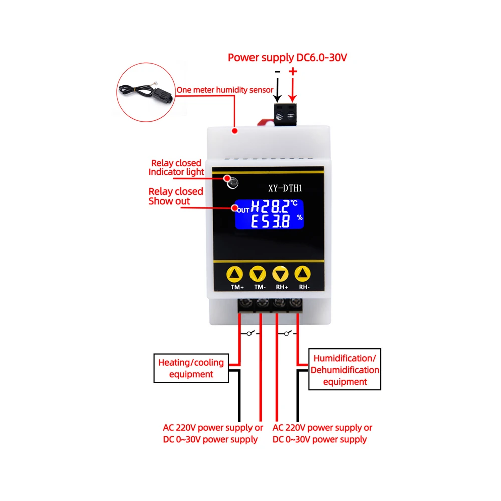 XY-DTH1 AC 220V Guide Rail Digital Thermostat Humidistat Temperature Humidity Controller Thermometer Hygrometer Control Switch