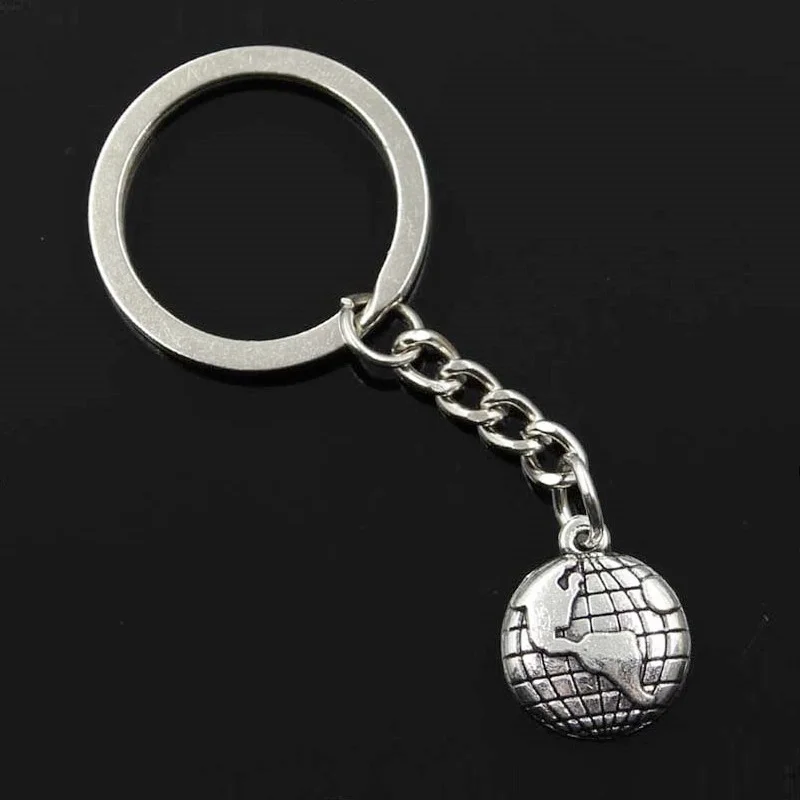 New Fashion Men 30mm Keychain DIY Metal Holder Chain Vintage Earth Globe Planet 19x16mm Silver Color Pendant Gift