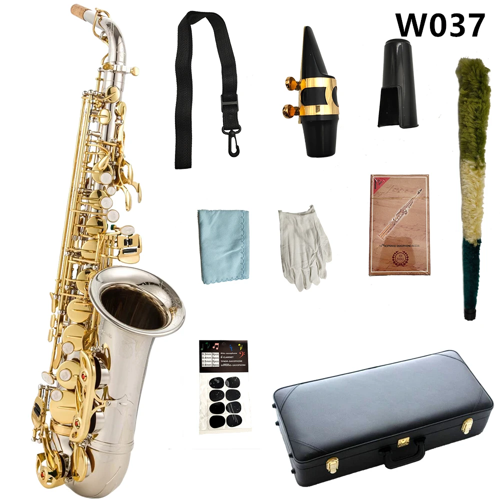 

New Brand Alto Eb Tone Saxophone A-W037 Silver Plated Gold Key Sax Professional Musical Instrument With Mouthpiece, Case, Gloves