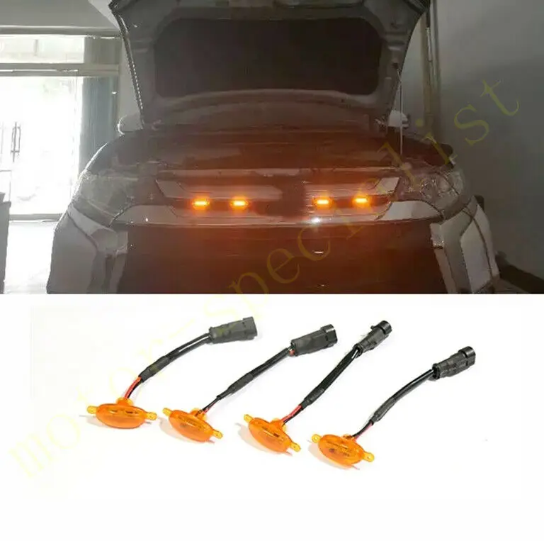 

For Mitsubishi Outlander Sport 2018-2020 LED Car Front Grille LED Amber Light Raptor Style Light Kit Decor W/ Wire Speed 4Pcs