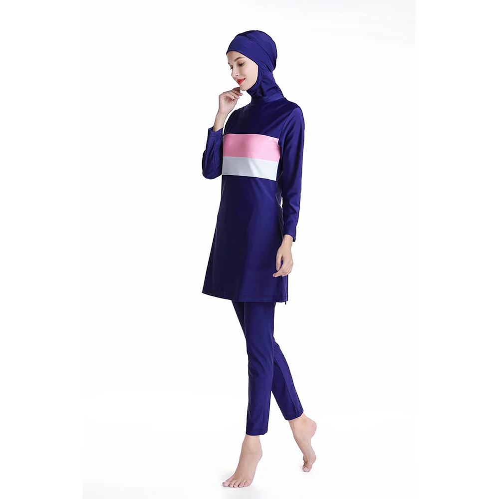 플러스 사이즈 무슬림 수영복 여성용 단정한 패치워크 풀커버 긴팔 수영복 이슬람 히잡 이슬람 부르키니 수영복