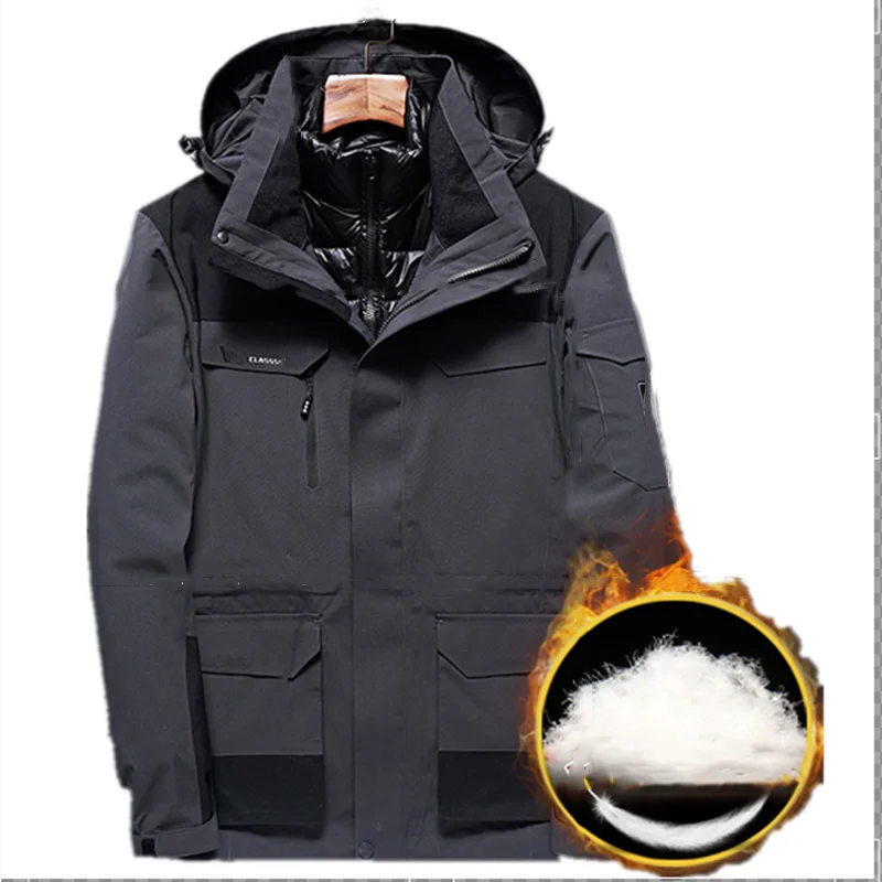 

Winter Down Lined Jacket Outdoor Camping Trekking Cycling Ski Travel Fishing Detachable 3 In 1 Multi Pocket Windproof Warm Coat