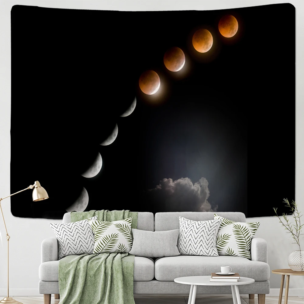 Psychedelic Partial Lunar Eclipse Tapestry Wall Hanging Mysterious Tapiz Astronomical Landscape Cosmic Home Decor