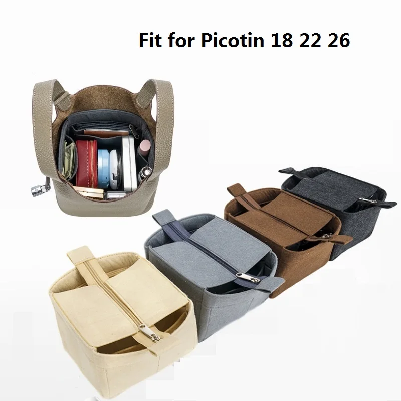 For H Picotin18 22 26 Felt Cloth Insert Bag Organizer Makeup Bucket Organizer Travel Inner Purse Portable Cosmetic Bags