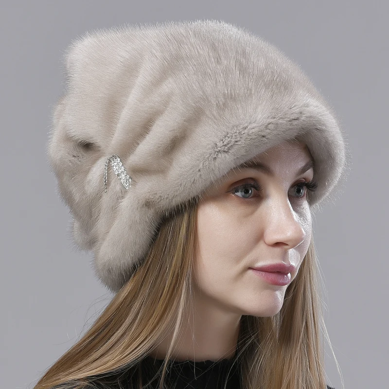 

Winter Fur Hats Women Stylish Warm Natural Whole Mink Fur Luxury Caps Earflap High Quality Hat anti cold Snow Hat