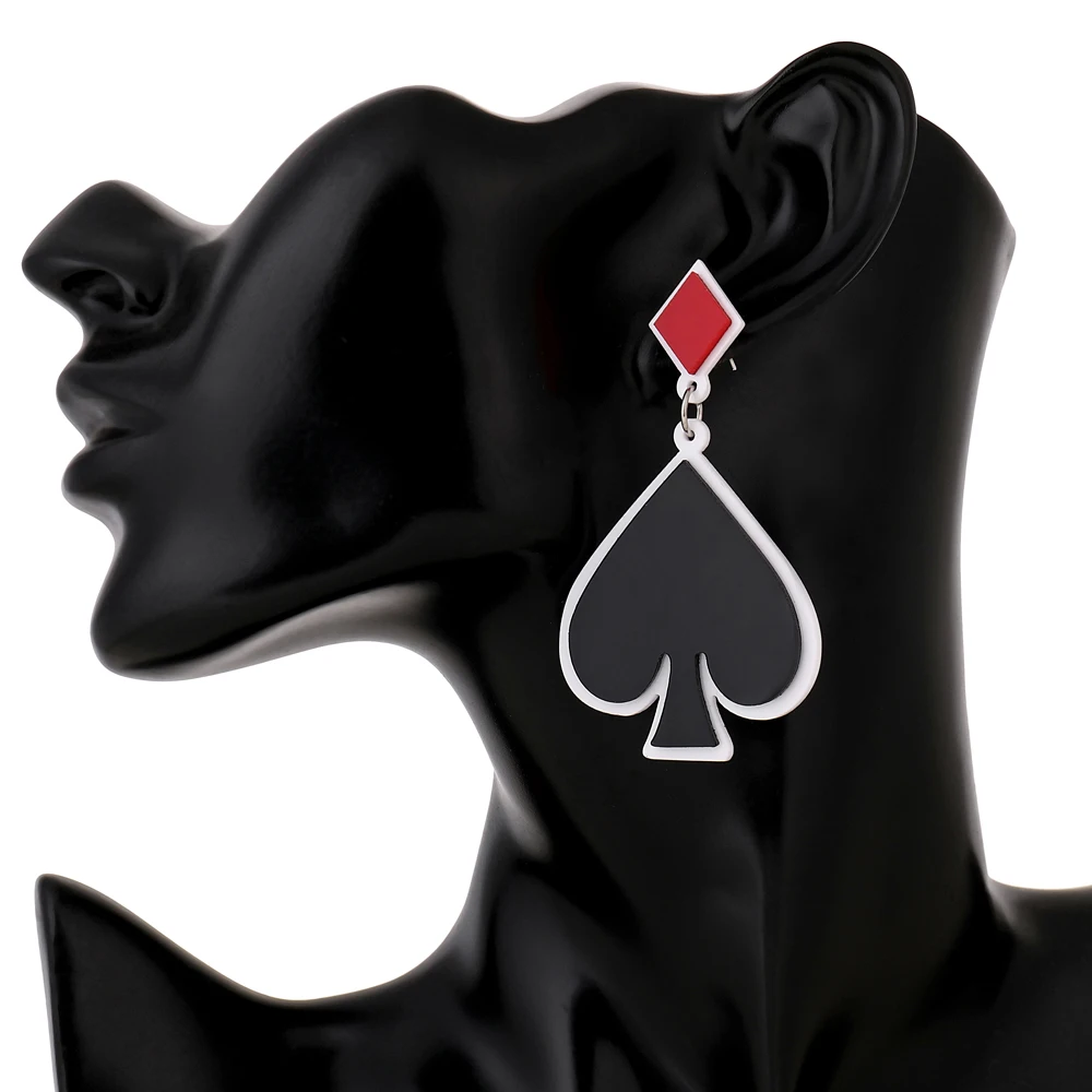 XIYANIKE Fashion Hip Hop Exaggerated Night Club Dancer Acrylic Playing Card Heart Asymmetric Stud Earrings Women Punk Jewelry