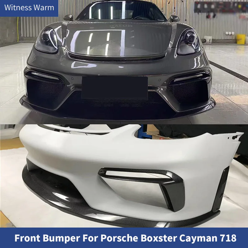 For 718 GT4 style Carbon fiber FRP Front Bumper Car body kit for Porsche Boxster Cayman 718 Change GT4 Style