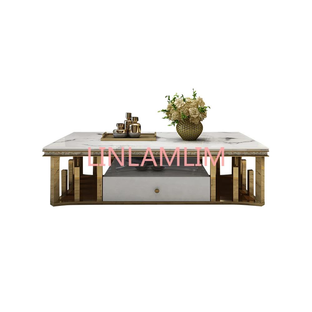 

Natural marble Stainless steel Coffee Table Living Room Home Furniture minimalist modern rectangle mesas de centro table basse