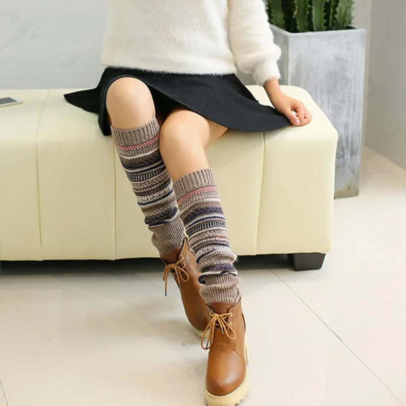 New Warm Winter Thermal Cashmere Stockings Women Knee Socks Wool Colorful Women's Knitted Thicken Legging for Girl