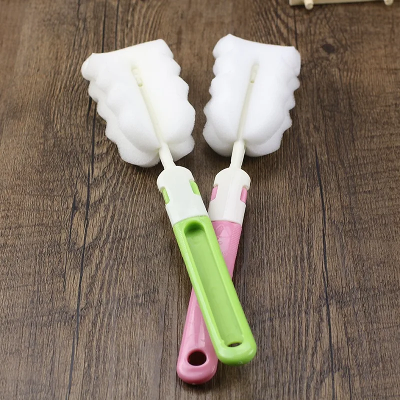 2pcs Sponge Long Handle Thermos Cup Brush Removable and Washable Long Kettle Tea Cup Baby Bottle Brush Kitchen Cleaning Tools