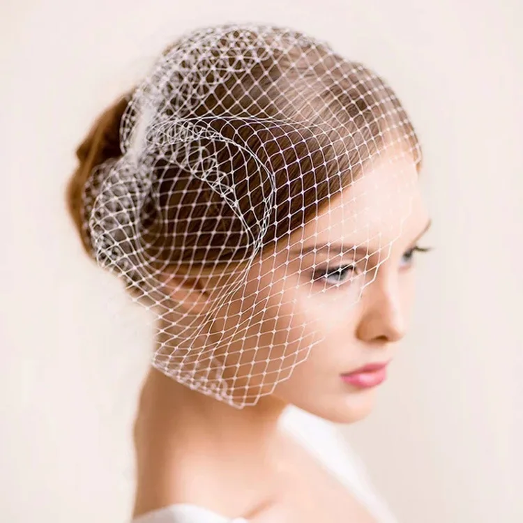 Velos de cara blanca para novia, velo de red para jaula de pájaros, accesorios para el cabello de boda encantadores, fascinador con peine