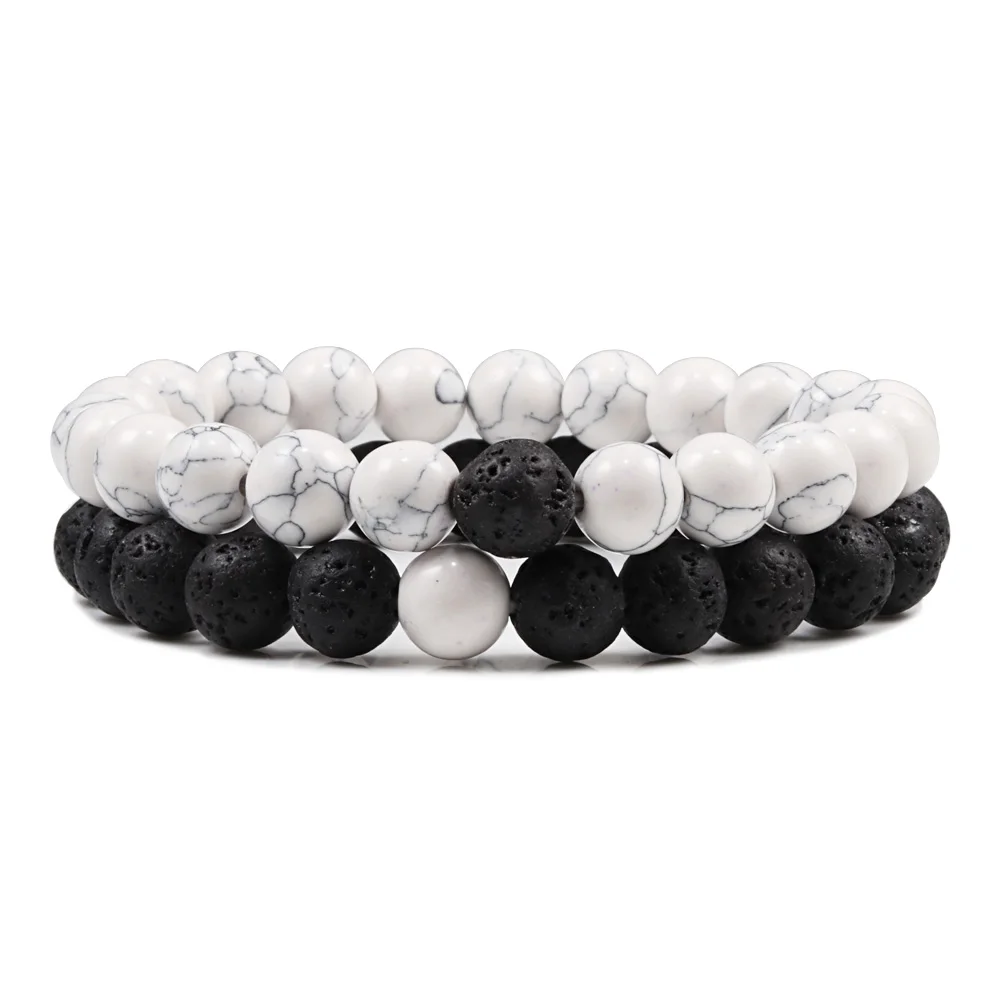 1-2PCS Natural Lava Stone Beaded Bracelets Set