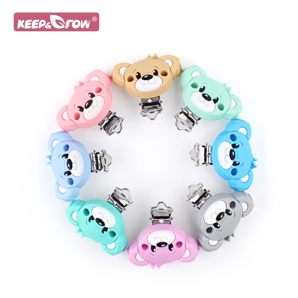 Bear Silicone Pacifier Clips 3pcs Wholesale DIY Baby Teething Nurse Teether Necklace Bead Gift Cartoon Food Grade Clip