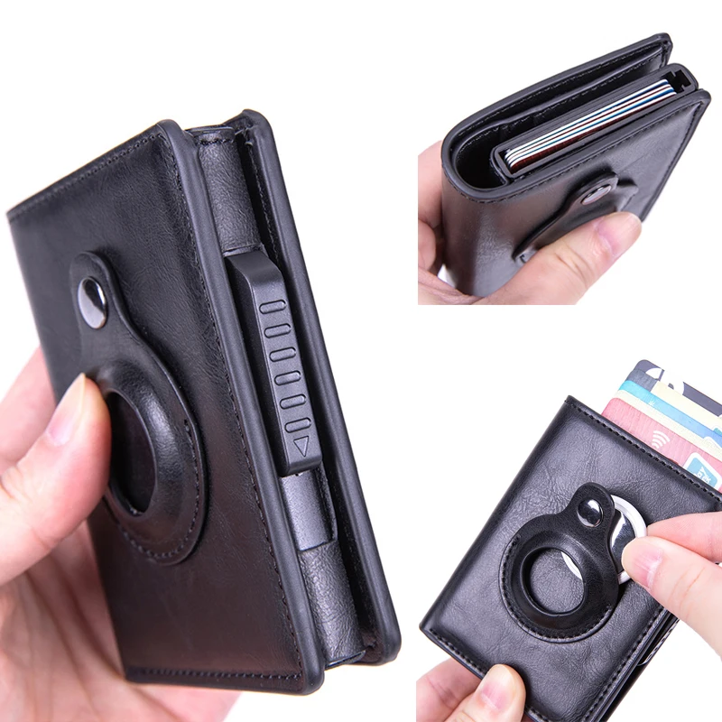 New Airtag Wallet Slim Carbon Fiber Card Holder RFID Blocking Credit ID Card Wallet Men Business Anti-lost Leather Cards Pocket