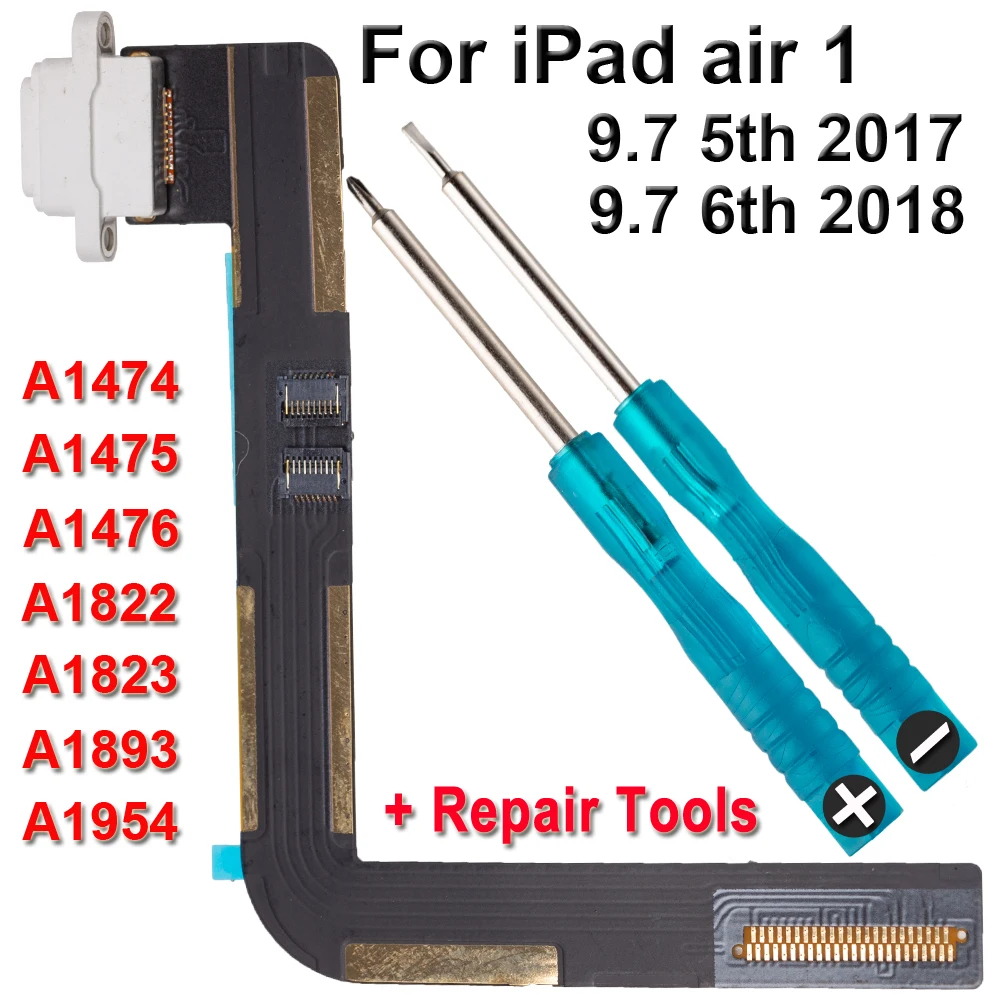 Charger USB Dock Plug Jack Socket Connector Data Flex Cable Screws For iPad 5 6 2017 2018 air 1 A1474 A1475 A1476 A1822 A1954