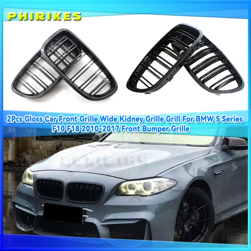 

Front Kidney Grilles Gloss Black For BMW F18 F10 F11 5 Series 2010 2011 2012 2013 2014 2015 2016 Replacement Racing Grilles