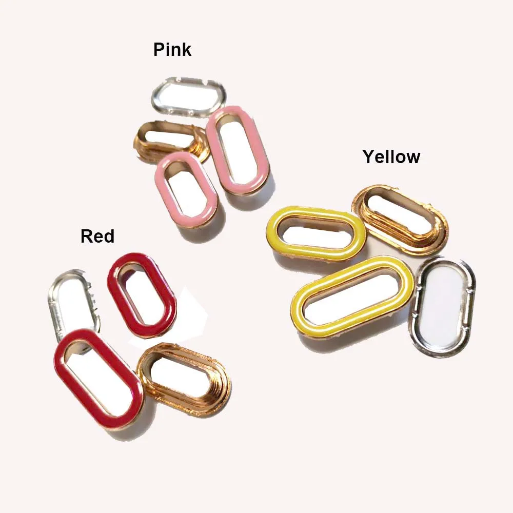 50pcs/lot16mm,18mm,20mm,22mm 25mm Red /Pink/Yellow Purse Grommets with Washers Red /Pink/Yellow Oval Eyelet Grommets+Tools