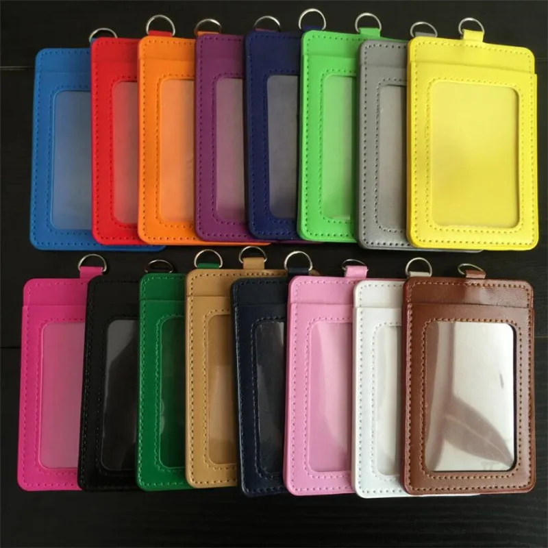 Funda retráctil con cordones para hombre y mujer, portatarjetas de identificación, Funda de cuero con correa para tarjeta de crédito y bancaria