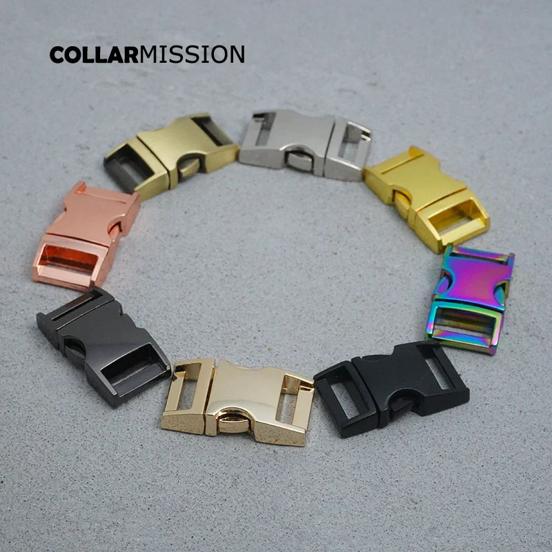 

50pcs/lot Side release metal buckle kirsite DIY dog collars accessory security lock retailing 15mm webbing strapping 8 kinds