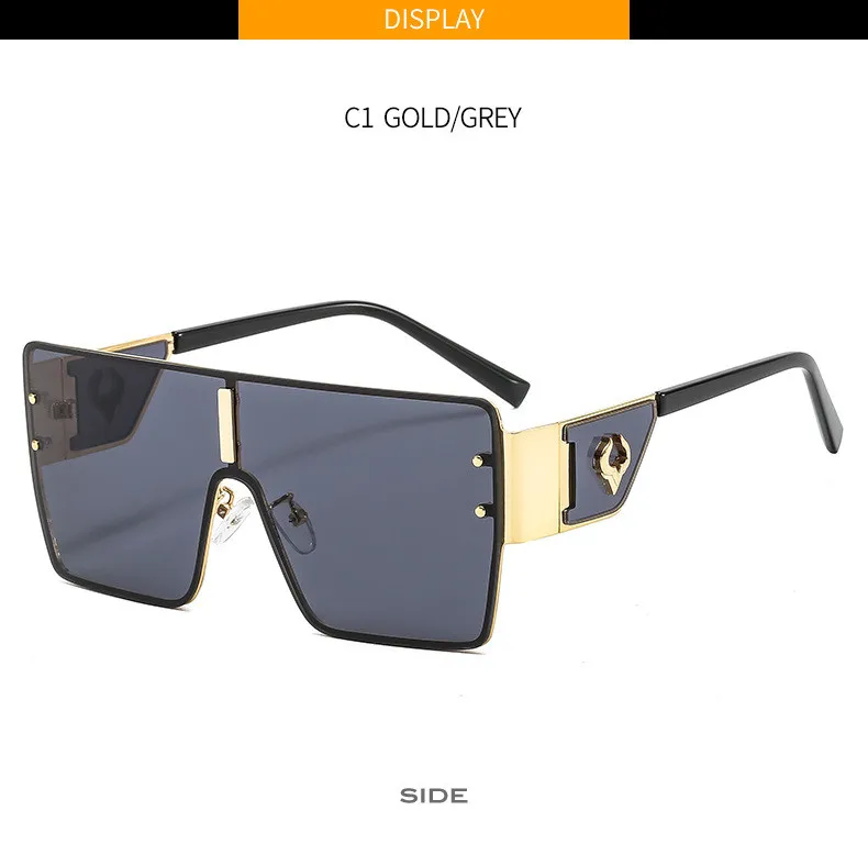 Vintage Punk Übergroße Sonnenbrille Männer Designer Fahren Gläser Frauen Luxus Retro Quadratischen Metall Rahmen UV400 Brillen – Detail 6