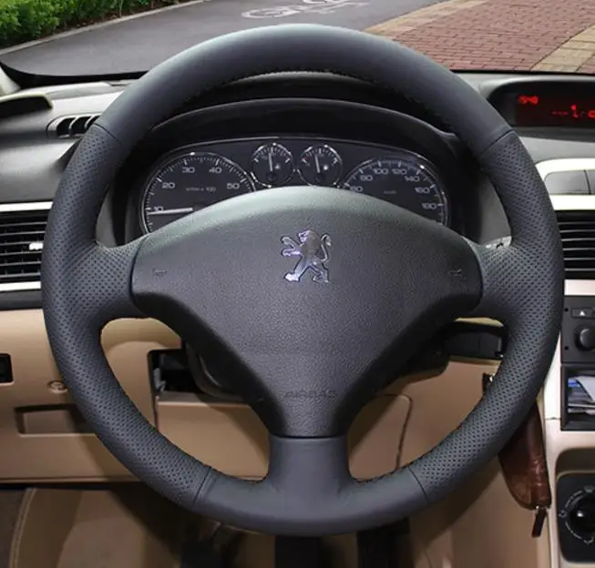 Sewing genuine leather car steering wheel cover Car accessories For Peugeot 307