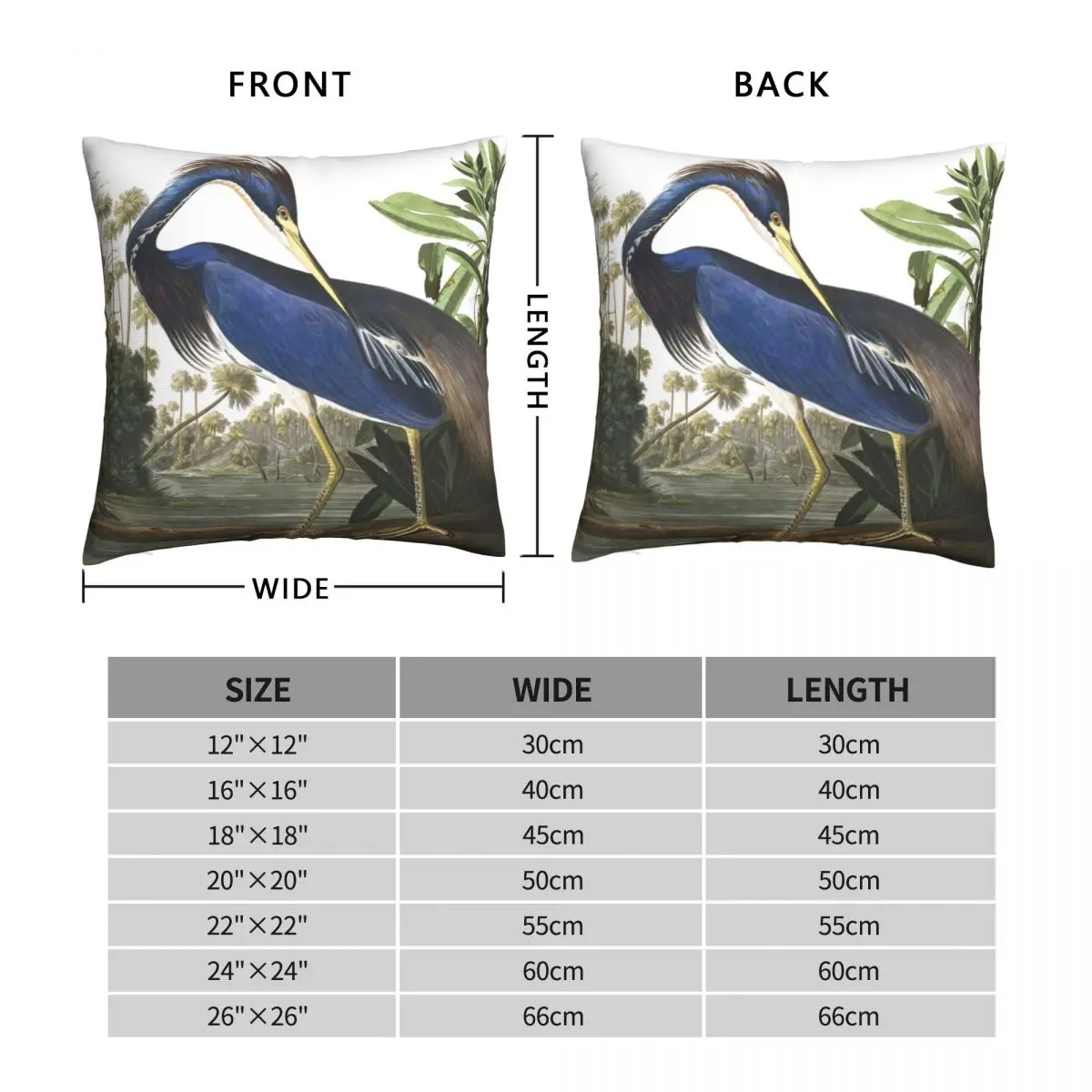 Tricolored Heron John James Audubon Pillowcase Polyester Linen Velvet Zip Decor Pillow Case Sofa Seater Cushion Cover 18