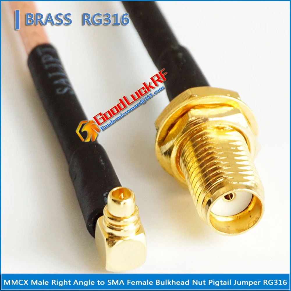 

1X Pcs MMCX Male Right Angle 90 Degree to SMA Female with O-ring Bulkhead Mount Nut Plug RG316 Pigtail Jumper Cable Low Loss